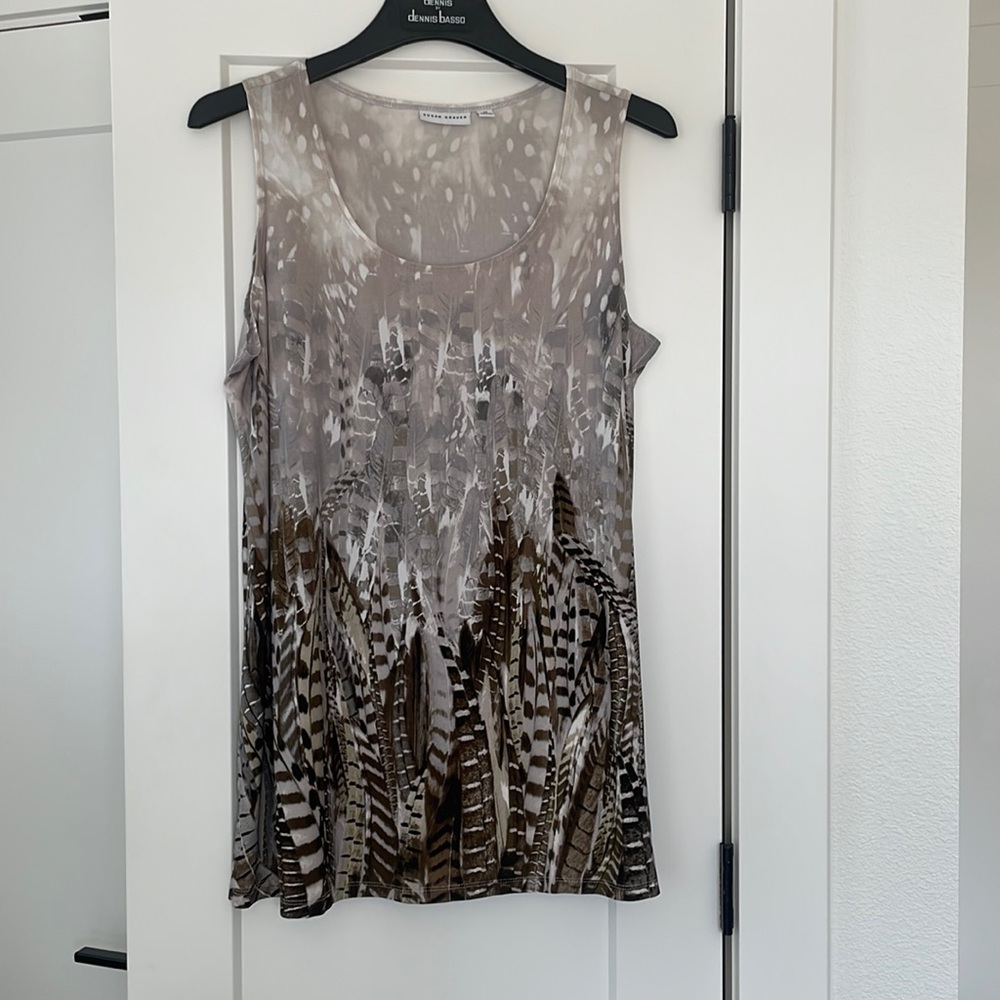 Susan Graver Liquid Knit Feather Print Tank